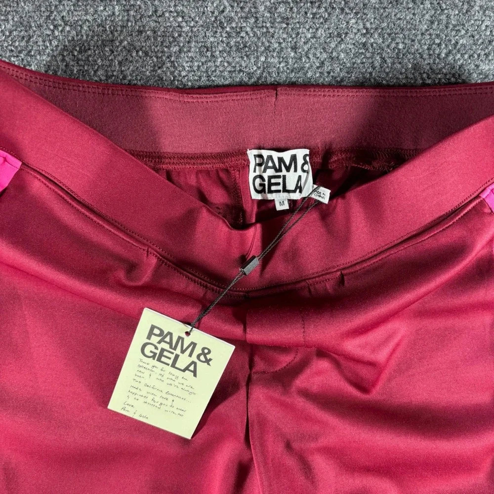 Pam & Gela Track Pants Womens Medium Burgundy Pink Stripe New Athleisure Joggers